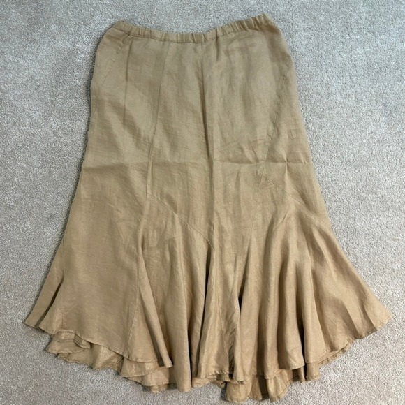 J. Jill Linen Blend Skirt Flared Hem Elastic‎ Waist Tan Metallic Glitter Size L - Picture 1 of 9